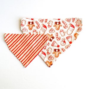 Christmas Dog Bandana, Cookies | Over the Collar or Tie On | Candy Cane, Santa, Snowman | Personalized Bandana, Reversible | Cat Bandana