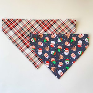 Bandana de Noël pour chien | Plaid, Père Noël, rennes, lutins | Bandana des Fêtes | Par-dessus le col ou à nouer | Réversible, personnalisé | Hiver