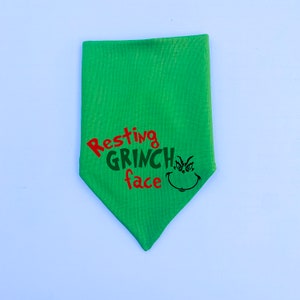 Grinch Dog Bandana, Over the Collar or Tie On | Resting Grinch Face Dog Bandana | Funny Dog Bandana | Christmas Dog Bandana, Holiday Bandana
