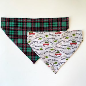 Bandana pour chien de Noël | Plaid, vert et rouge | Bandana de vacances, | d’hiver Bandana de Noël | Par-dessus le col ou la cravate sur | Personnalisé, Réversible