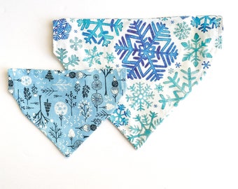 Christmas Dog Bandana, Snowflakes | Over the Collar or Tie On | Winter Trees, Snow, Xmas Bandana | Personalized Bandana, Reversible | Cat