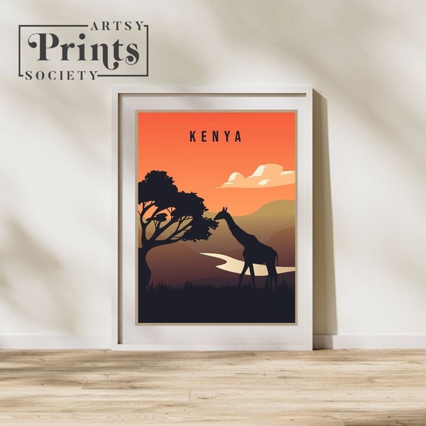 Kenya Country Poster Art, City Wall Art, Country Art, Country Poster, Country Print, Country Art, Kenya Travel Illustration