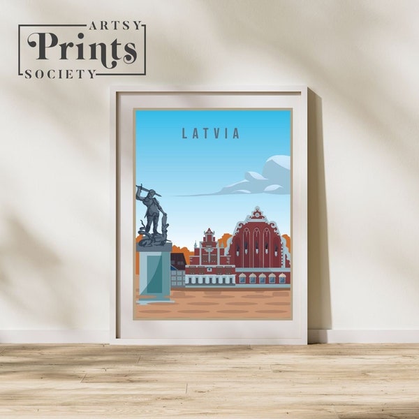 Latvia Country Poster Art, City Wall Art, Country Art, Country Poster, Country Print, Country Art, Latvia Travel Illustration