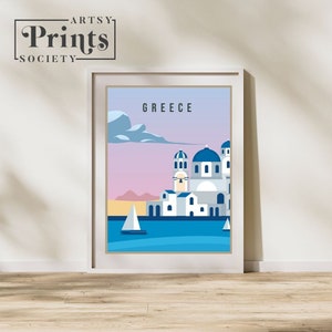 Arte del cartel del país de Grecia, arte de la pared de la ciudad, arte del país, cartel del país, impresión del país, arte del país, ilustración de viajes de Grecia