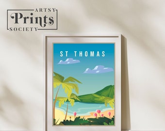 St. Thomas Island Poster, Island Art, Island Wall Art, Island Print, World Print, Island Poster, Island Print, Travel Illustration