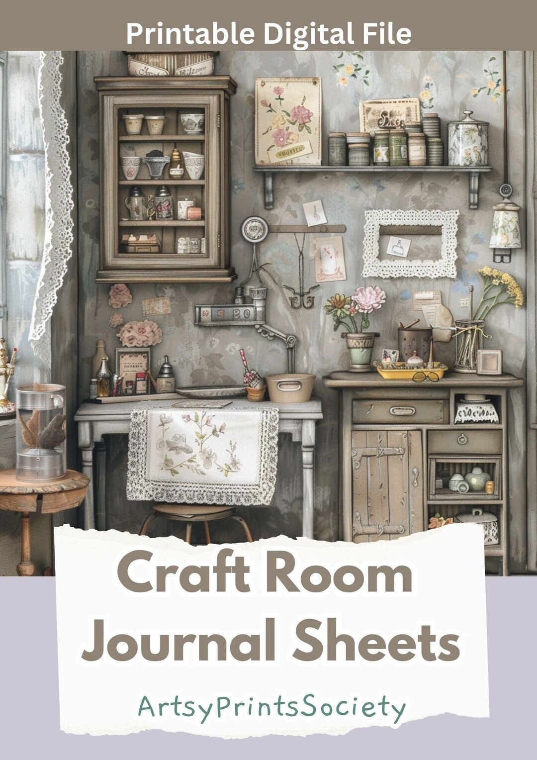 Craft Room Journal Printable Kit, Vintage Scrapbook Sheets (digital ...