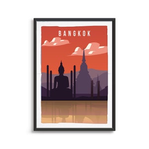 Bangkok City Poster Art, City Wall Art, Country Art, City Poster, City Print, City Art, Bangkok Travel Illustration