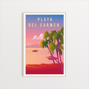 Cartel de la ciudad de Playa Del Carmen, Arte de la ciudad, Arte de la muralla de la ciudad, Impresión de la ciudad, Cartel del país, Impresión del país, Arte del campo, Ilustración de viajes de México