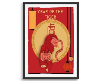 Jaar van de tijger Zodiac - Chinese Zodiac Digital Print - Chinese Zodiac Gift - Zodiac Wall Print - Digitale Download - Chinese decoratie