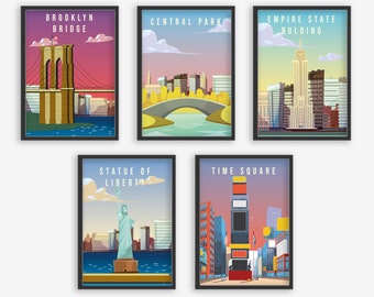 New York Landmarks Travel Poster Set (Digital Download)
