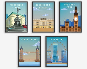 London Landmark Poster Set, Travel Art Prints (Digital Download)
