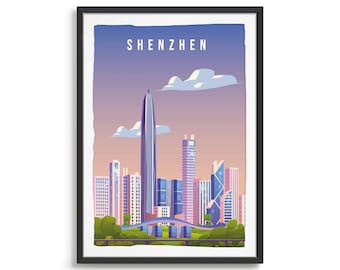 Shenzhen City Poster Art, City Wall Art, City Art, City Poster, City Print, City Art, Morocco Travel Illustration