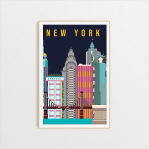 New York City Poster, Stadtkunst, Stadtwandkunst, Stadtdruck, Weltdruck, Landplakat, Landdruck, Landkunst, Reiseillustration