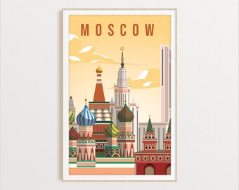 Moscow City Poster, City Art, City Wall Art, City Print, World Print, Country Poster, Country Print, Country Art, Travel Illustration