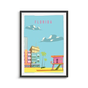 Florida State Poster Art, City Wall Art, State Art, State Poster, State Print, State Art, Florida Travel Illustration