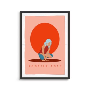 Rooster Pose | Yoga Digital Download, Warrior I Pose Yoga Art | Yoga Print| Art For Studio | Yoga Poses Poster | Yoga Gift