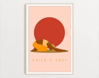 Yoga Digital Download, Childs Pose Yoga Art Print for Studio Decor, Mediation, Peace