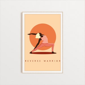 Yoga Digital Download, Reverse Warrior Yoga Art Print for Studio Decor, Mediation, Peace