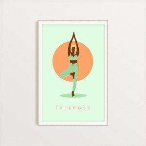 Yoga Digital Download, Tree Pose Yoga Art Print for Studio Decor, Mediation, Peace