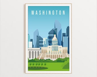 Washington City Poster, City Art, City Wall Art, City Print, World Print, Country Poster, Country Print, Country Art, Travel Illustration