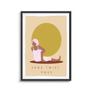 Sage Twist Pose | Yoga Digital Download, Warrior I Pose Yoga Art | Yoga Print| Art For Studio Decor | Yoga Poses Poster | Yoga Gift