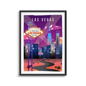 Las Vegas City Poster Art, City Wall Art, Country Art, City Poster, City Print, City Art, Las Vegas Travel Illustration
