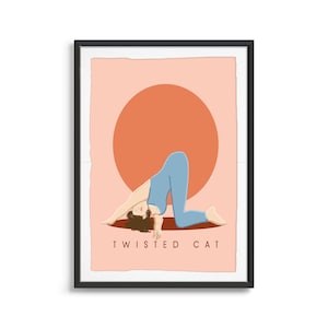 Twisted Cat Pose | Yoga Digital Download, Warrior I Pose Yoga Art | Yoga Print| Art For Studio | Yoga Poses Poster | Yoga Gift