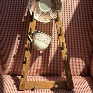 Vintage French Wooden Bottle Drying Rack | Antique Primitive Wall Mounted Peg Organizer