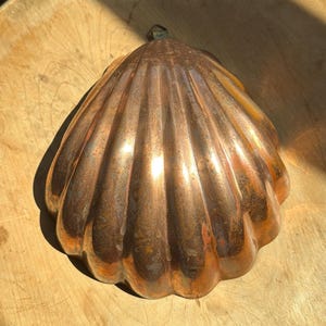 Antique Copper Shell Mold, 7” Tall, Natural Patina, Vintage Kitchen Wall Decor