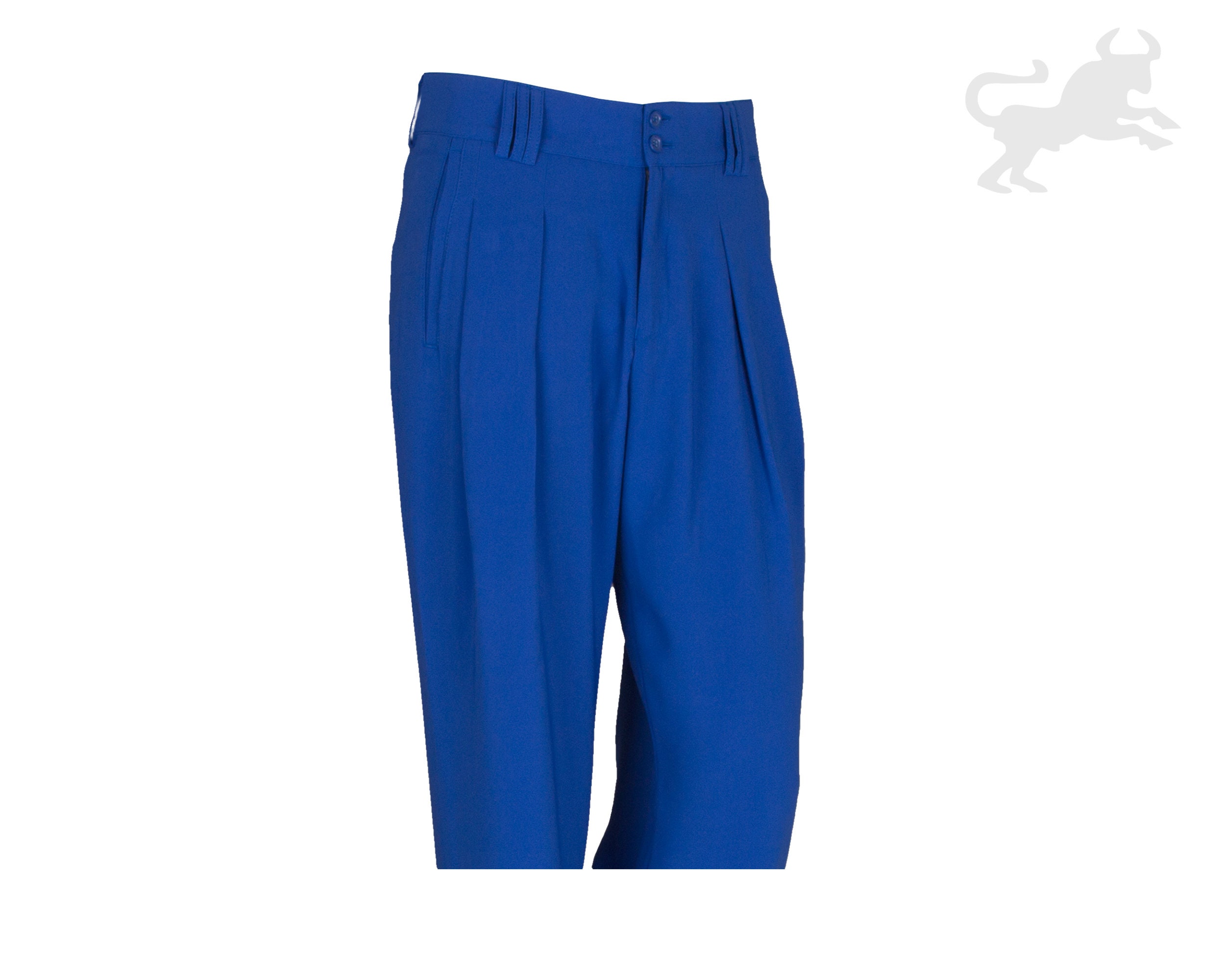 Royal Blue Men's Pleated Trousers, Extra Wide Legs Etsy