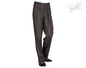 Chocolate Brown and white striped Men's Pleated Trousers