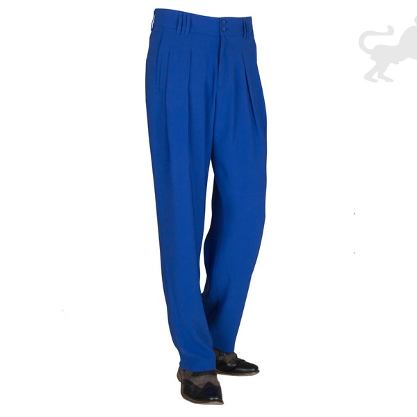 Royal Blue Men's Pleated Trousers, Extra Wide Legs