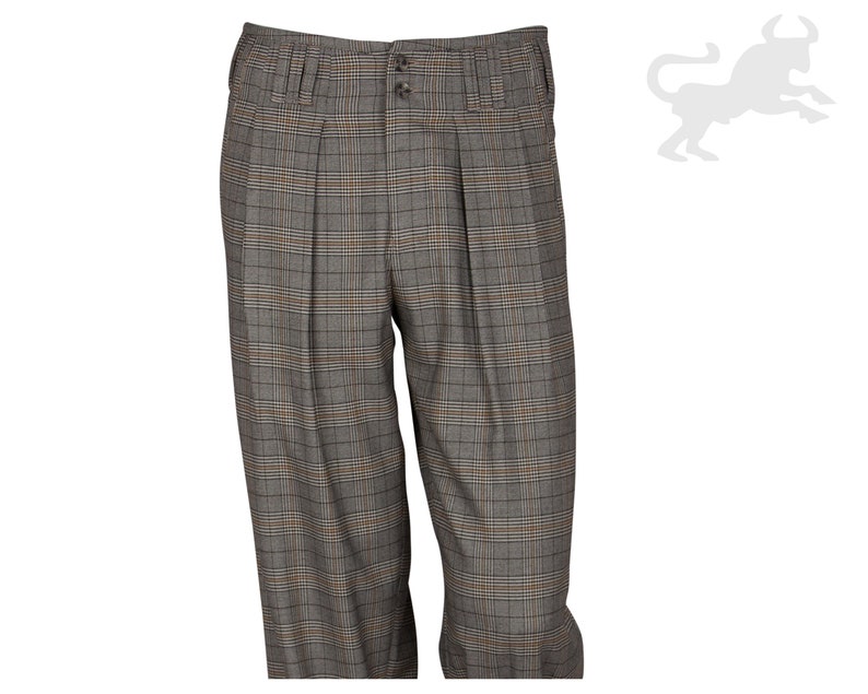 Vintage Check Pattern Two-Pleated Slacks, Men's Size W31 unclear Khaki type Vintage Second Hand