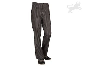 Chocolate Brown and White striped Men's Pleated Trousers, Model Swing