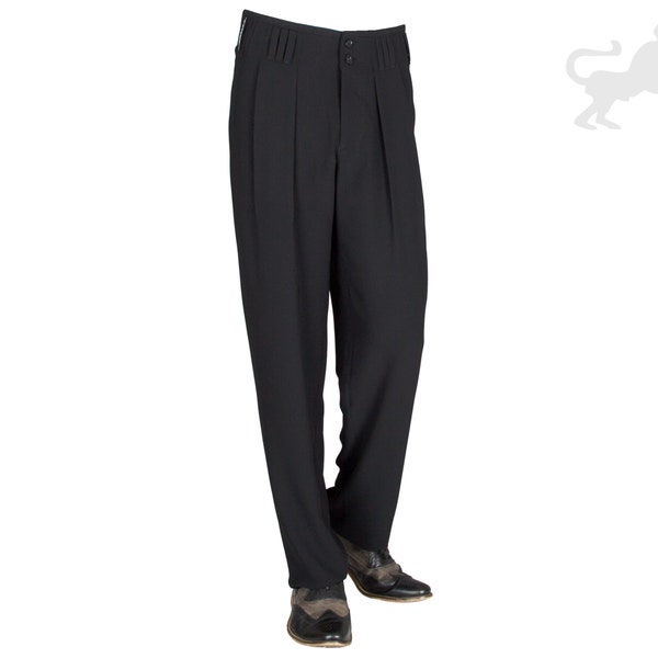 Classic Black Men's Pleated Pants in Retro Vintage Style