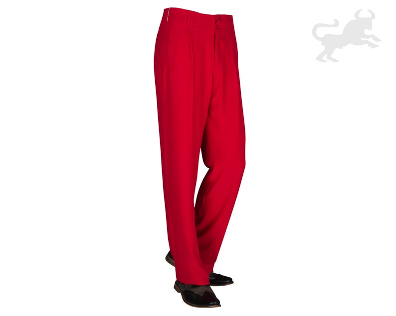 Rockabilly Men’s Clothing     Red Mens Pleated Trousers in the Style of The 50s  AT vintagedancer.com
