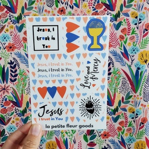 Jesus I Trust in You Die Cut Vinyl Sticker Sheet | Divine Mercy | St. Faustina | Catholic stickers | - Bible, Water bottle, Laptop, Planner