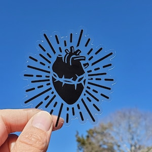 Sacred Heart Clear Die Cut Vinyl Sticker | Catholic decal | Bible, Notebook, Water bottle, Laptop, Phone Decal | Gift | Faith | Jesus