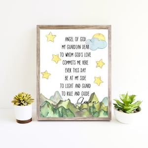 DIGITALE DOWNLOAD Beschermengelgebed - Oracion Angel de mi Guarda - Afdrukbaar in Engels Spaans - Babyshower, doopsel, nieuwe babycadeau