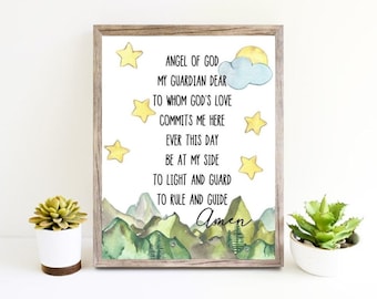 DIGITAL DOWNLOAD Guardian Angel Prayer- Oracion Angel de mi Guarda - Printable in English Spanish - Baby Shower, Baptism, New Baby gift
