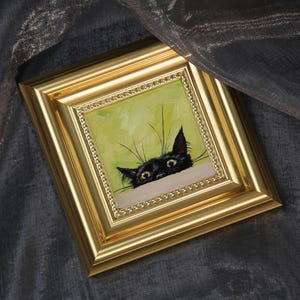 Peekaboo Cat, Mini Hand Painted Oil Painting on Canvas, Cute Cat Art, Small Framed Cat Artwork, Unique Gift for Pet Lovers, Original Artwork