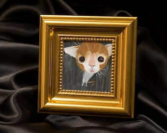 Wide Eyed Kitty, Mini Hand Painted Oil Painting on Canvas,Cute Cat Art,Small Framed Cat Artwork, Unique Gift for Cat Lovers,Original Artwork