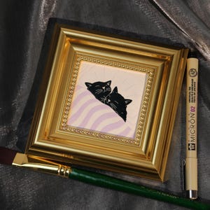 Sleeping Cats, Mini Hand Painted Oil Painting on Canvas, Cute Cat Art, Small Framed Cat Artwork, Unique Gift for Pet Lovers,Original Artwork