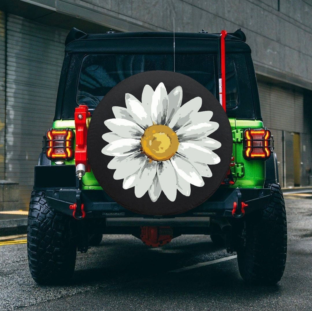 Discover Artsy Daisy Flower Spare Tire Cover
