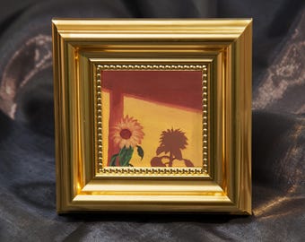 Mini Sunset Sunflowers Artwork, Framed Original Oil Painting, Small Original Oil Art, Hand Painted Canvas Art, Home Art Decor,Chrismats Gift