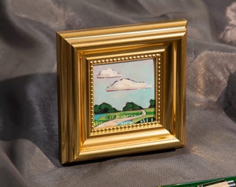 Mini Country Path Artwork, Framed Original Oil Painting, Small Original Oil Art, Hand Painted Canvas Art, Home Art Decor,Chrismats Gift