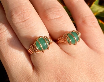 Green Aventurine Ring, Wire Wrapped Green Aventurine Ring, Wire Wrapped Ring