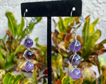 Amethyst Earrings, Wire Wrapped Amethyst Earrings, Wire Wrapped Gemstone Earrings, Purple Dangle Earrings, Purple Silver Earrings
