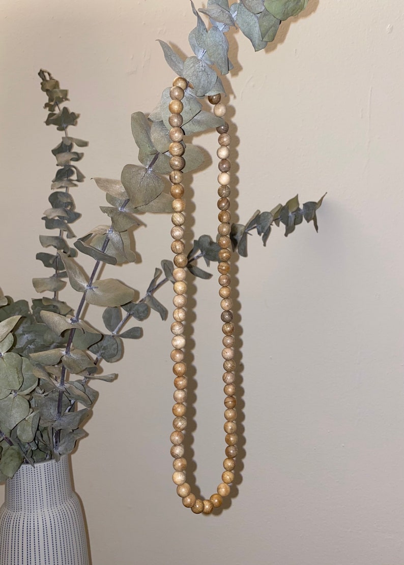 Natural Sandalwood Necklace Long Sandalwood Necklace Sandalwood Beaded Necklace Wood Bead Necklace Wooden Necklace Long Beaded Necklace