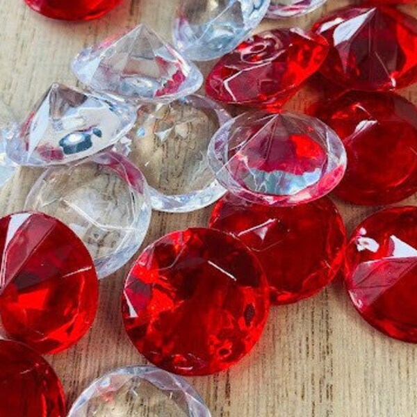 100 Red and Clear Fake Diamonds Confetti Table Scatter Valentine's Day Bling Table Scatter Weddings Vase Filler Confetti